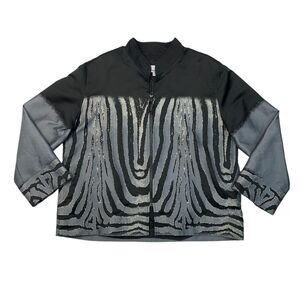 Vintage Caroline Rose Jacket Womens 1X Plus Black Zebra Full Zip Shoulder Pads
